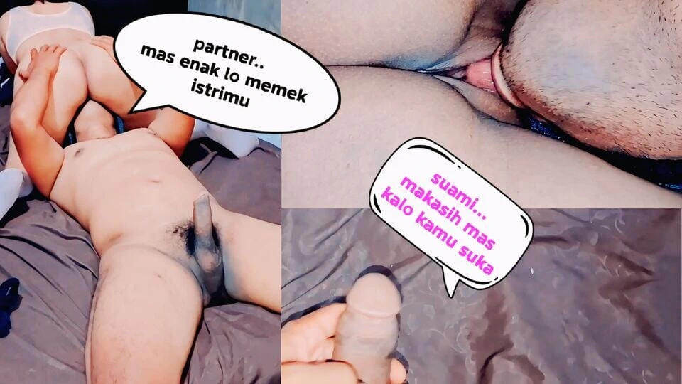 Indonesia threesom. Licking a friend’s wife’s pussy in front of her husband, while her husband just shuffles his cock and is busy videoin